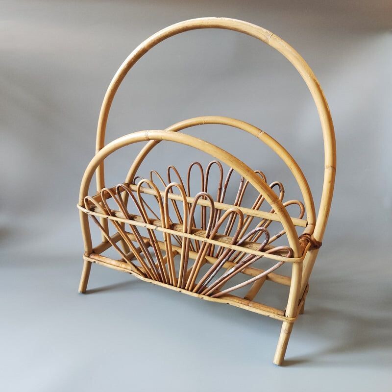 Vintage magazine rack in bamboo and rattan by Franco Albini, Italy 1960s