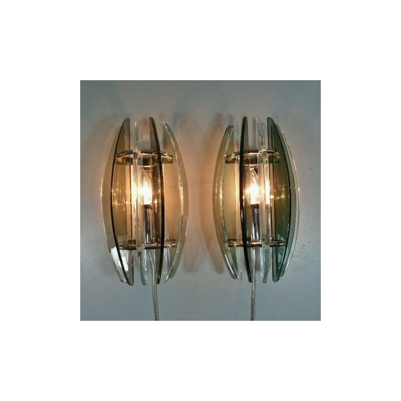 Pair of wall lamps in glass - 1960s