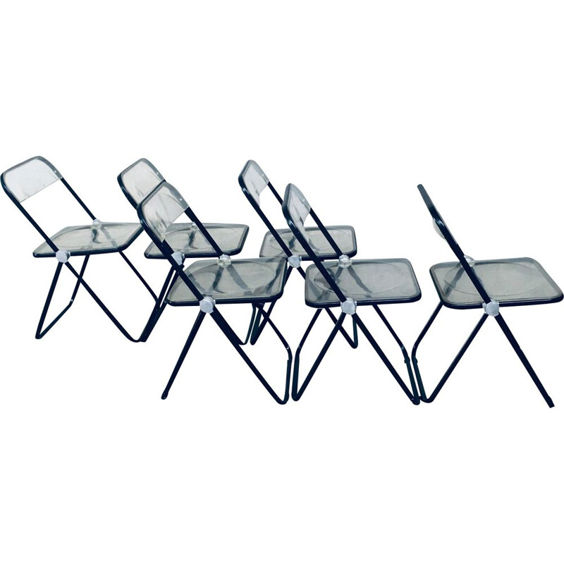 Set of 6 vintage Plia folding chairs by Giancarlo Piretti for Anonima Castelli, Italy 1960s