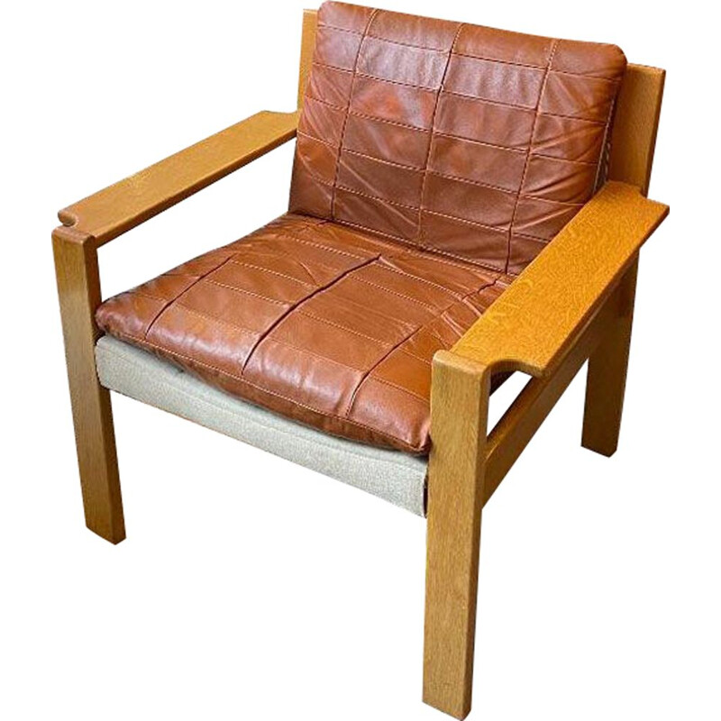 Scandinavian vintage armchair in leather and oakwood by Karin Mobring, Sweden 1960-1970