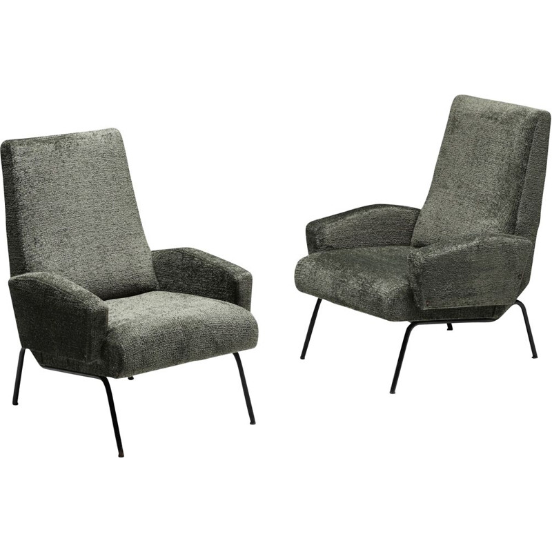 Pair of vintage armchairs in recycled fabric, 1950s