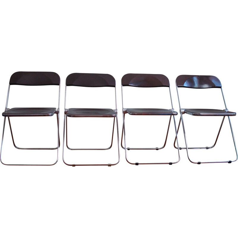 Set of 4 vintage Plia folding chairs by Giancarlo Piretti for Castelli Anonima Castelli, 1970s