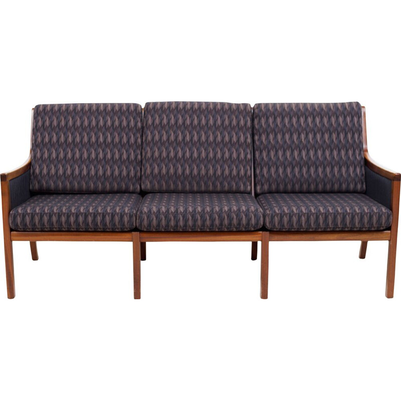 Vintage mahogany sofa and fabric cushion by Ole Wanscher for Poul Jeppesens Møbelfabrik