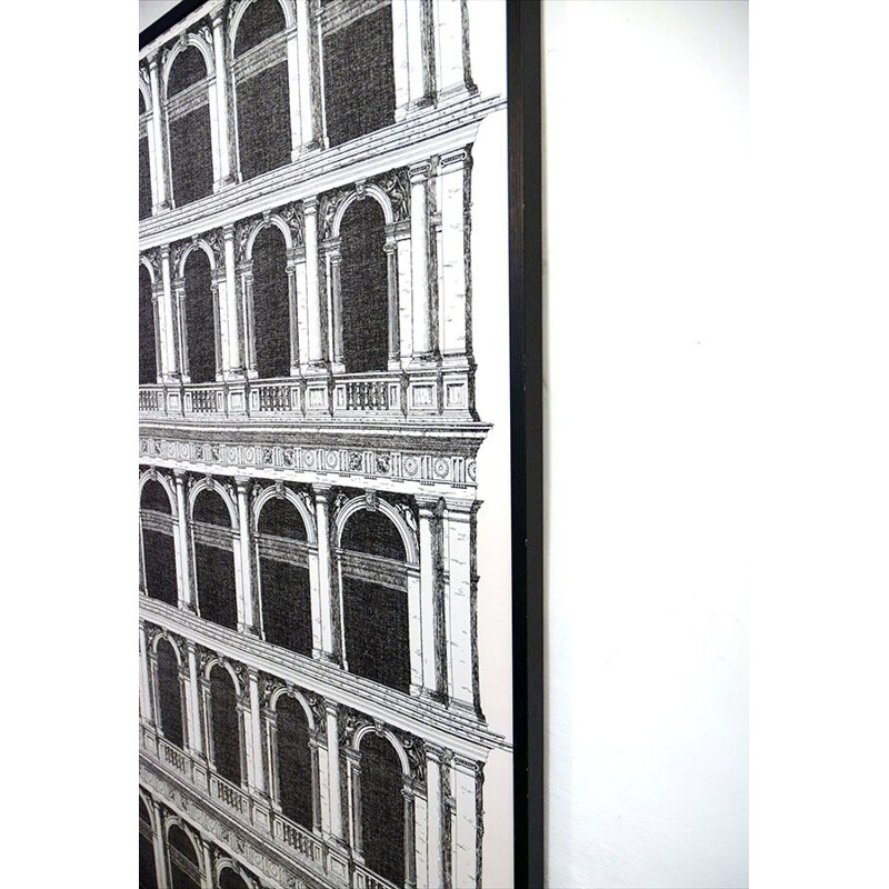 Vintage wall panel Architetture in silk by Piero Fornasetti for Seterie di Como, 1980s