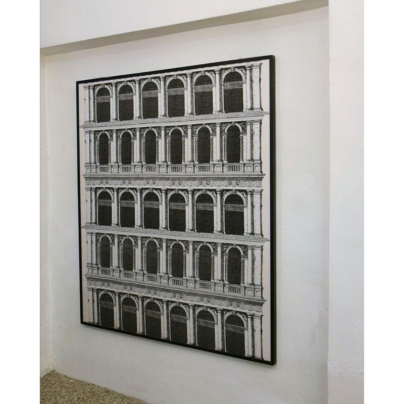 Vintage wall panel Architetture in silk by Piero Fornasetti for Seterie di Como, 1980s