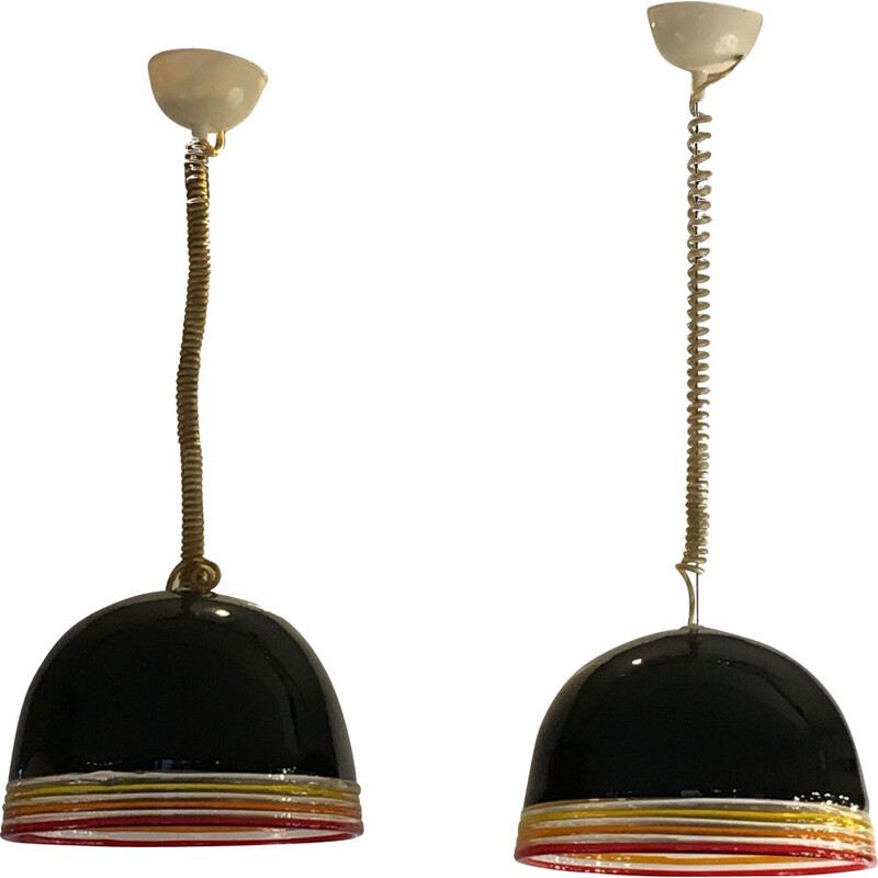 Pair of mid-century murano glass pendant lamps by Roberto Pamio and Renato Toso for Leucos, Italy 1970s