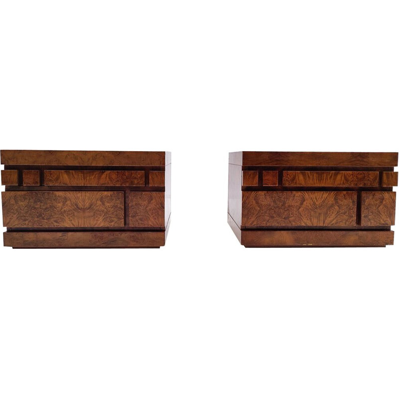 Pair of vintage wooden night stands by Luciano Frigerio, 1970s