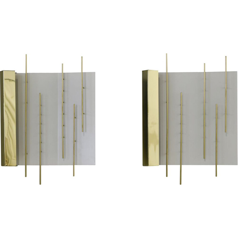Pair of vintage brass and lacquered metal wall lamps by Gio Ponti for Lumi, 1960