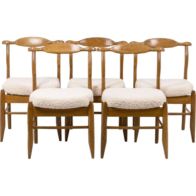 Set of 5 vintage chairs by Guillerme and Chambron, 1960