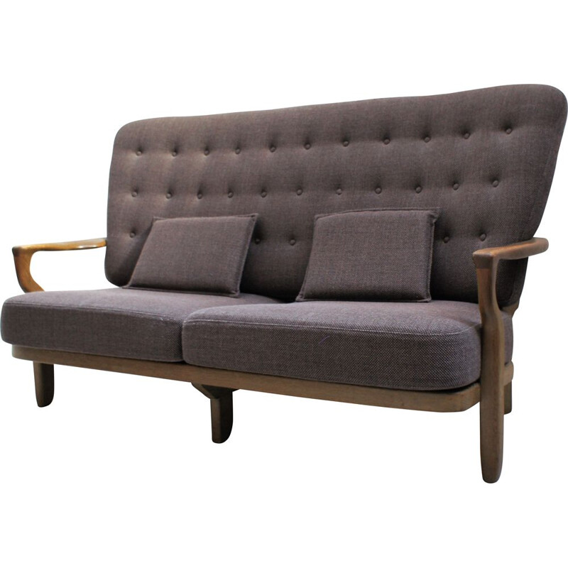 Vintage sofa in solid oakwood and fabric by Guillerme et Chambron