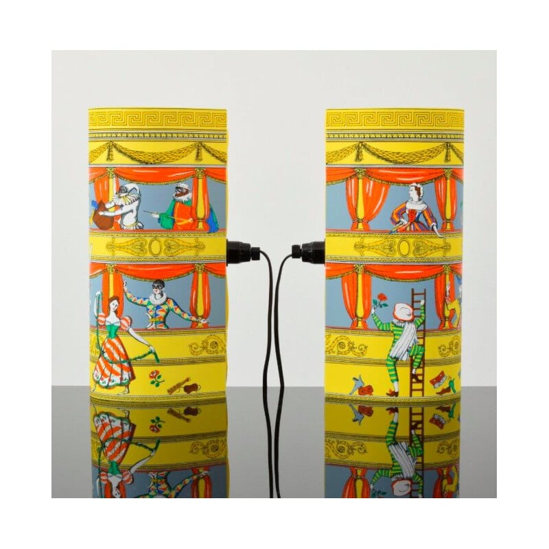 Pair of vintage silkscreen lamps by Pietro Fornasetti, Italy 1990