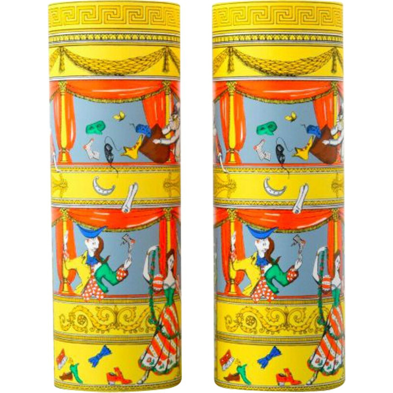 Pair of vintage silkscreen lamps by Pietro Fornasetti, Italy 1990