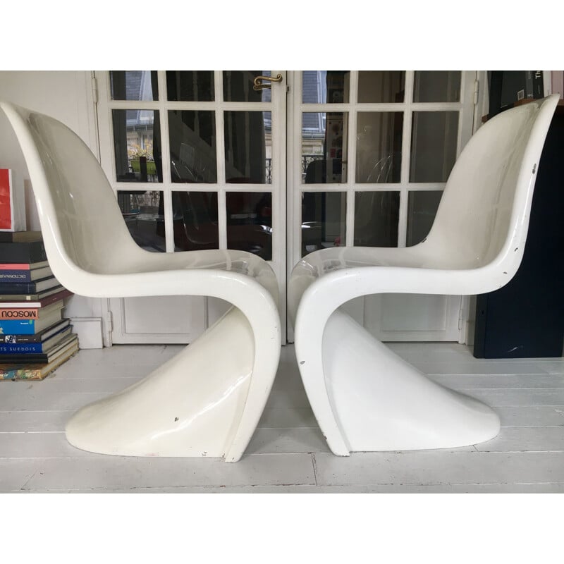 Pair of vintage fiberglass S chairs by Verner Panton, 1967