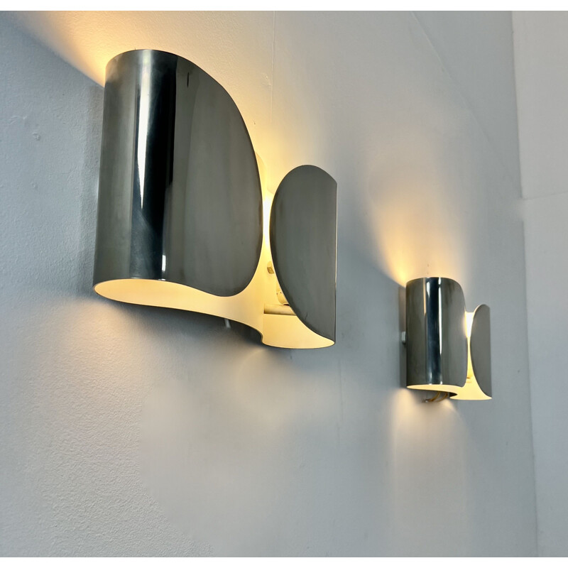 Pair of vintage chrome-plated metal wall lamps by Tobia&Afra Scarpa for Flos, 1960