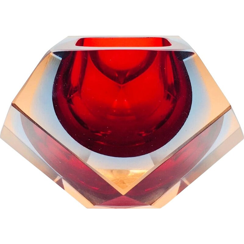 Vintage diamond-shaped Murano glass Sommerso ashtray by Flavio Poli for Seguso, 1960s