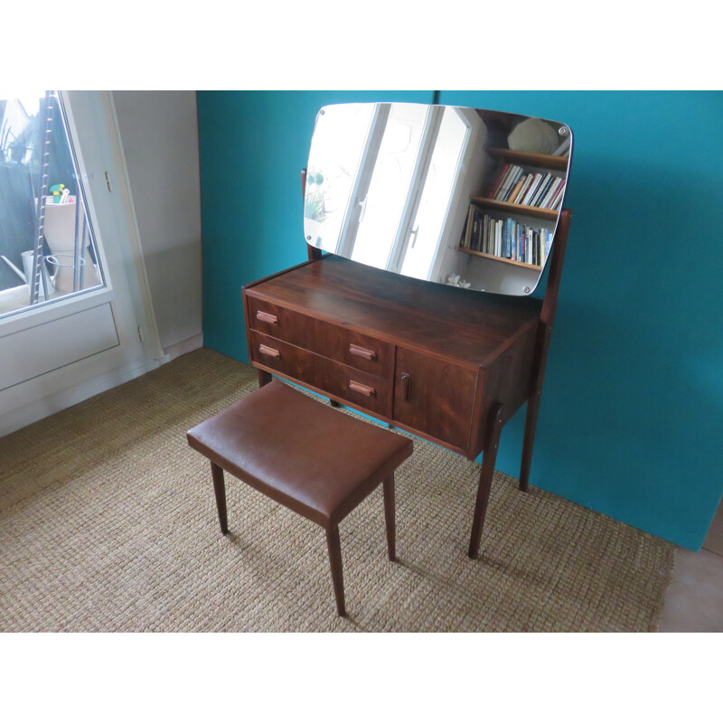 Dresser and its stool in rosewood and leather - 1960s