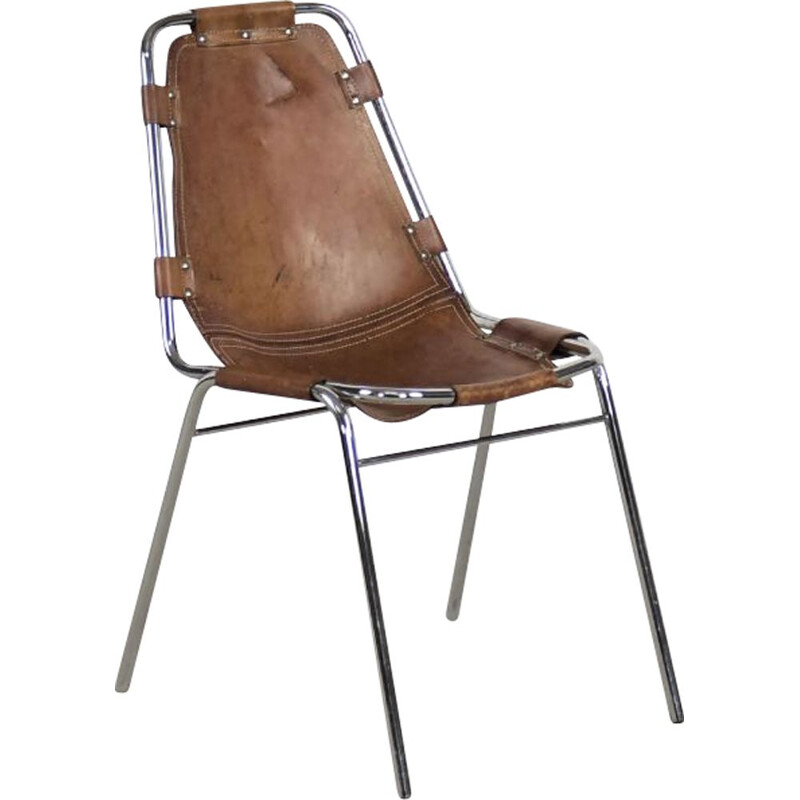 Vintage leather chair Les Arcs by Charlotte Perriand, 1960s