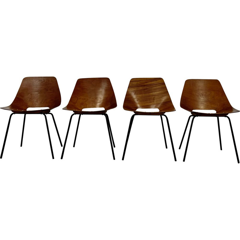Set of 4 vintage Tonneau chairs by Pierre Guariche for Steiner, 1950s