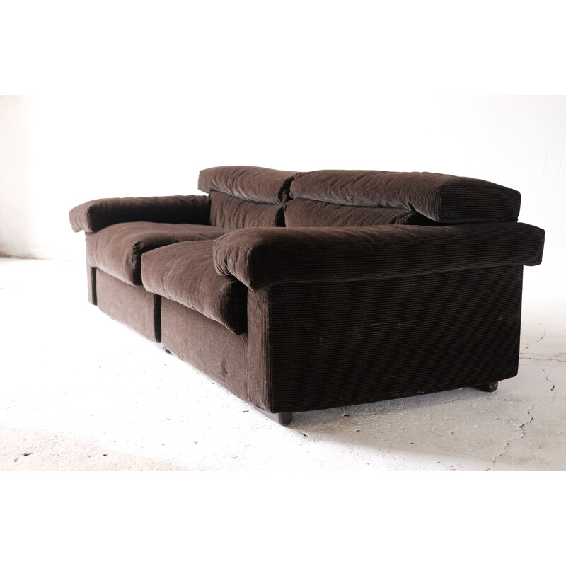Vintage sofa "Erasmo" in brown ribbed velvet by Tobia Scarpa for B&B Italia, 1970s