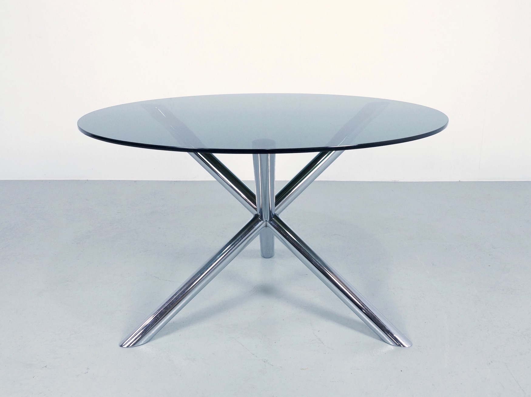 Roche Bobois dining table in chromed metal and smoked glass - 1970s ...