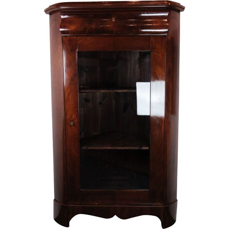 Vintage corner display cabinet with shelves in mahogany, 1840s