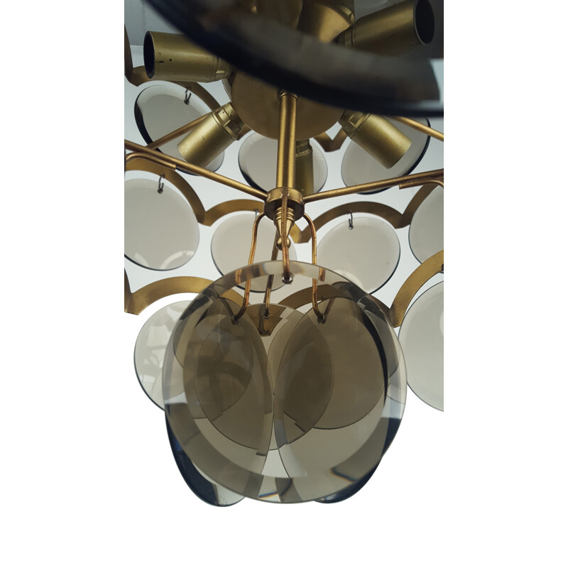 Italian chandelier in glass and brass, Gino VISTOSI - 1970s