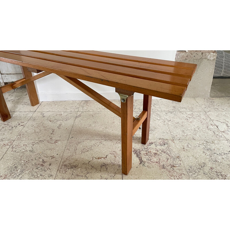 Vintage folding bench in varnished wood