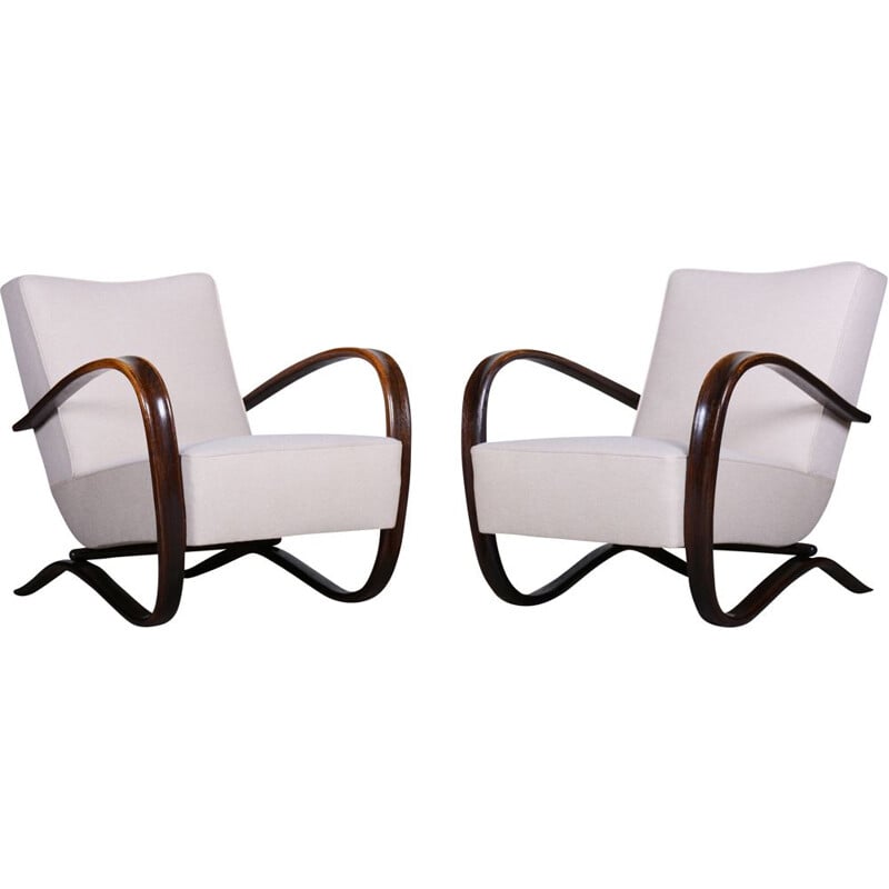 Pair of vintage white armchairs by Halabala for Up Zavody, Czechoslovakia 1930s