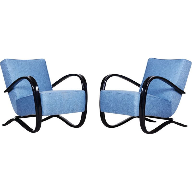 Pair of vintage blue armchairs by Halabala for Up Zavody, Czechoslovakia 1930s