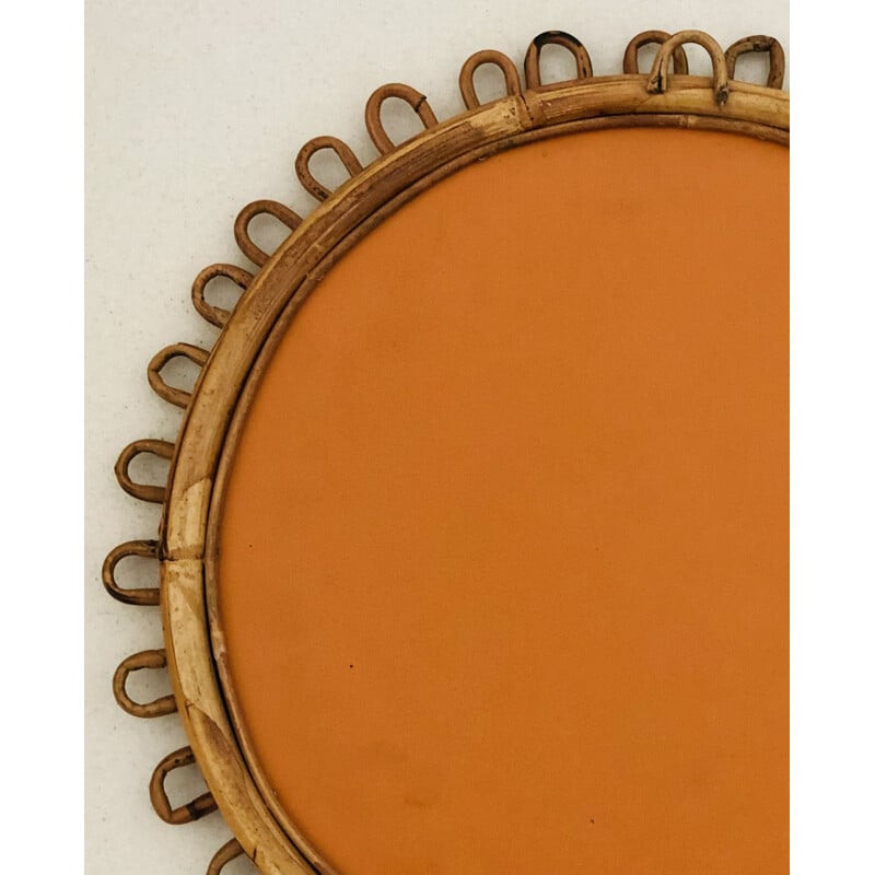 Vintage round mirror in rattan by Franco Albini, Italy 1960