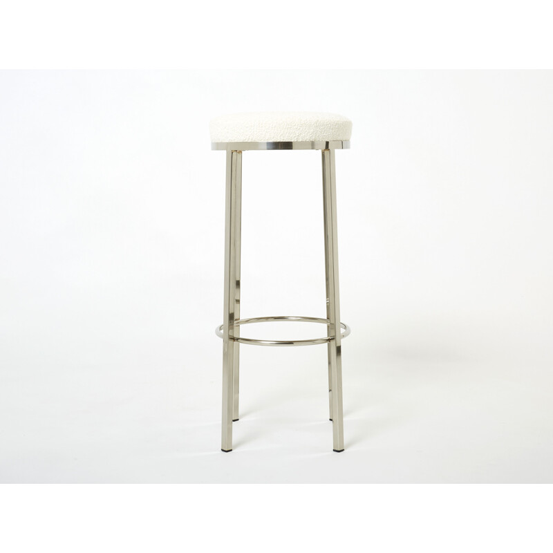 Set of 3 vintage steel and wool bar stools by Jean-Claude Mahey for Romeo Paris, 1970