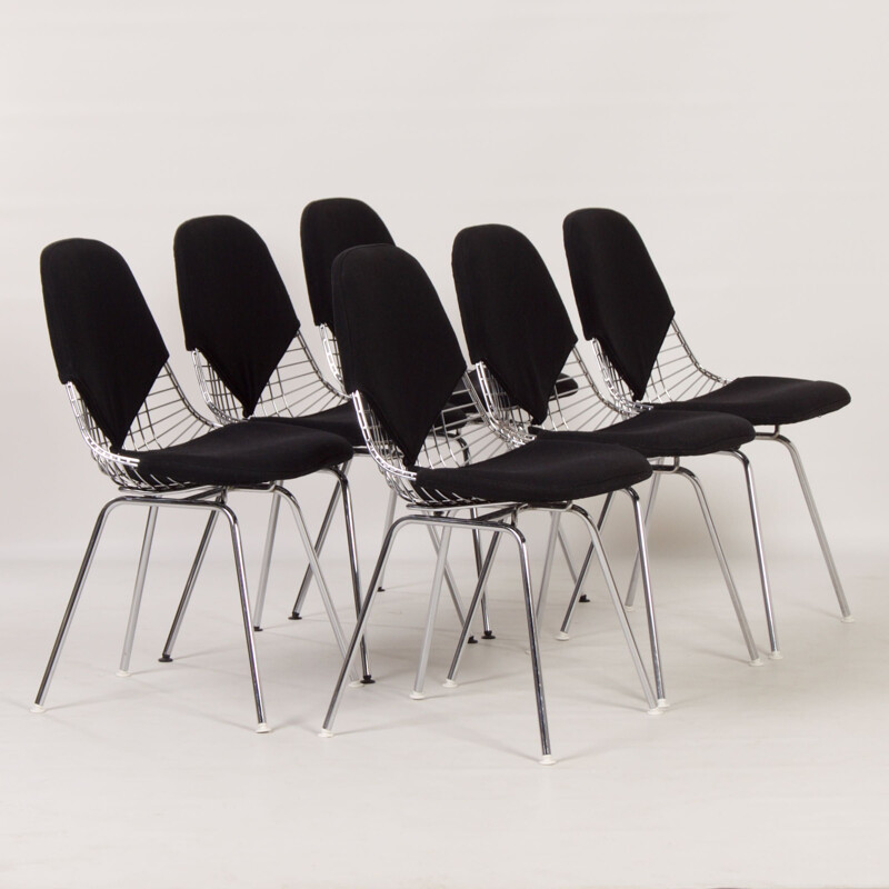 Set of 6 vintage Dkx wire chairs by Charles Eames for Herman Miller, 1960s