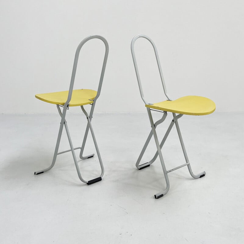 Pair of vintage yellow Dafne chairs by Gastone Rinaldi for FlyLine, 1970s