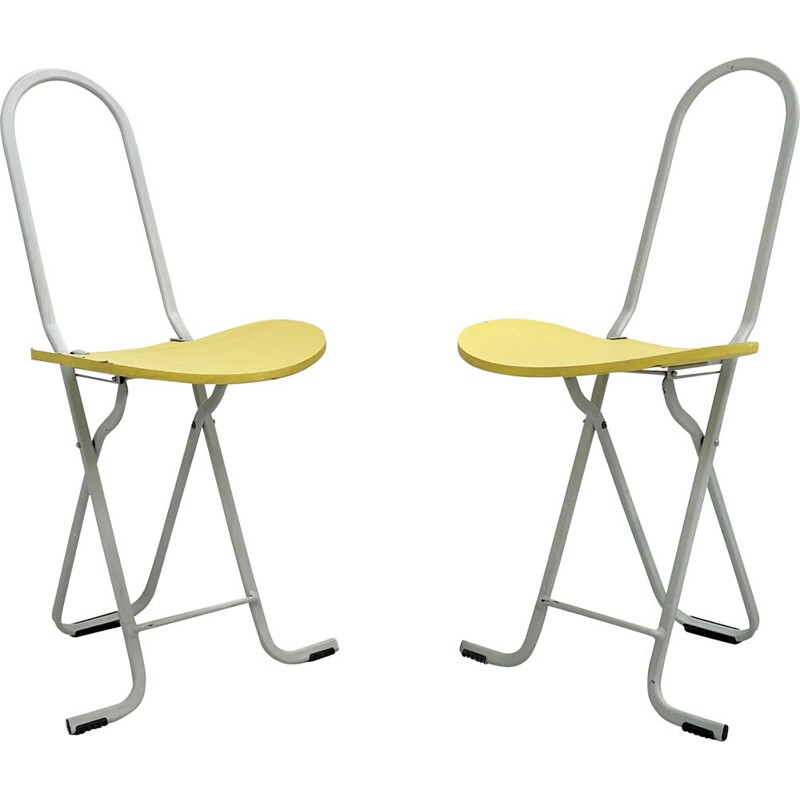 Pair of vintage yellow Dafne chairs by Gastone Rinaldi for FlyLine, 1970s