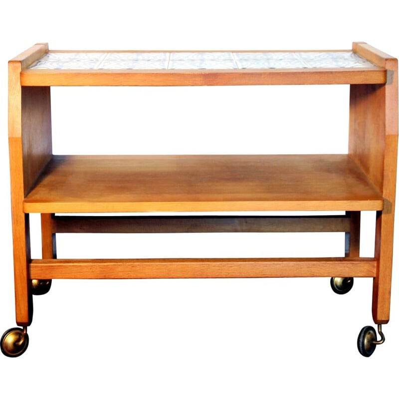 Vintage serving table with wheels by Guillerme and Chambron, 1950-1960