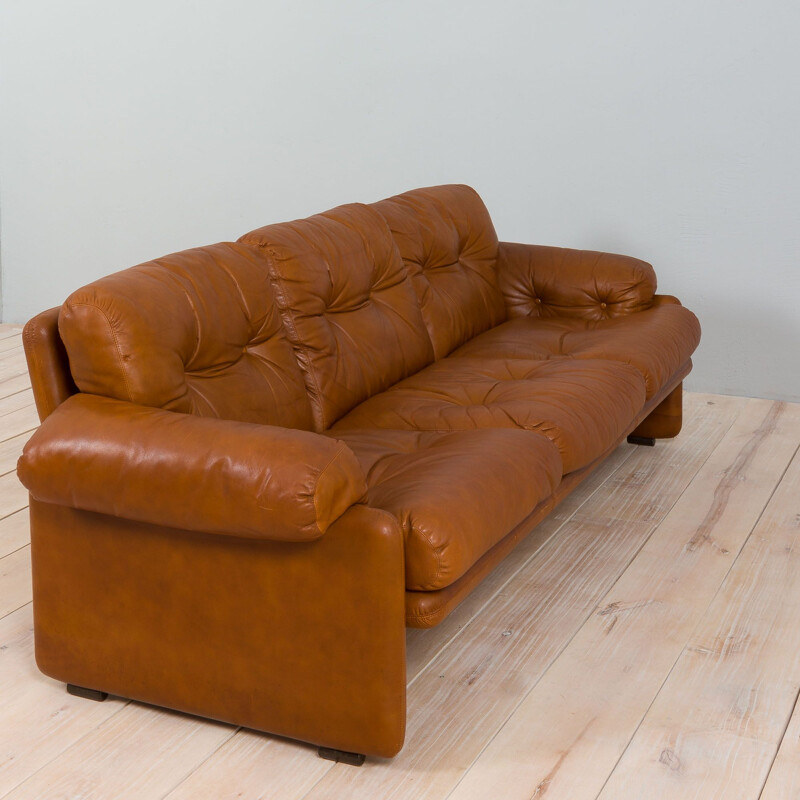 Vintage Coronado 3-seater sofa in brown leather by Tobia Scarpa for C&B, Italia 1960s