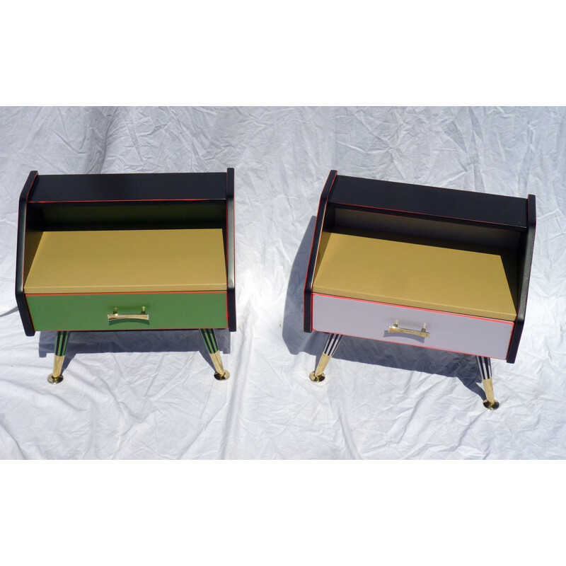 Pair of vintage multi color night stands