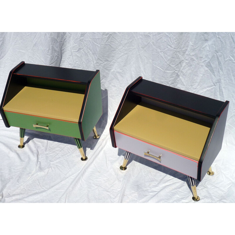Pair of vintage multi color night stands