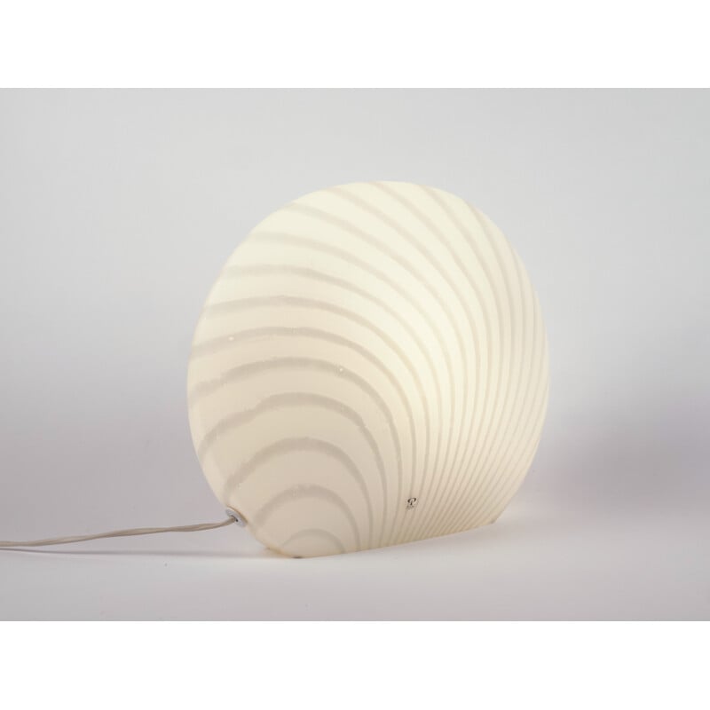 Mid century white striped glass Peill & Putzler table lamp - 1970s