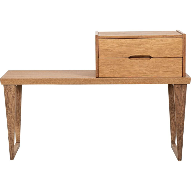 Mid-century Danish bench with container in oakwood by Aksel Kjersgaard, 1960s