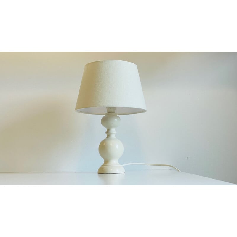 Vintage Lamp In White Lacquered Wood, White Wooden Spindle Table Lamp Base