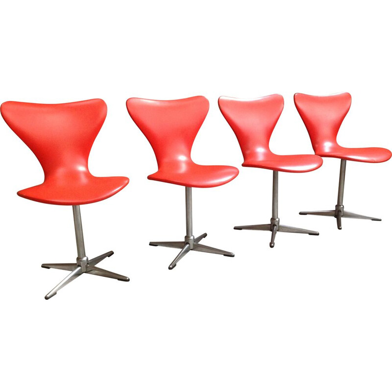 Set of 4 vintage orange leatherette swivel chairs, 1950-1960