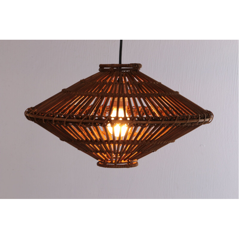 French vintage pendant lamp made of bamboo, 1960s