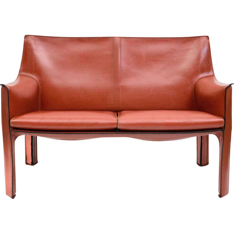 Vintage Cab 414  leathered 2-seater sofa by Mario Bellini For Cassina, 1977