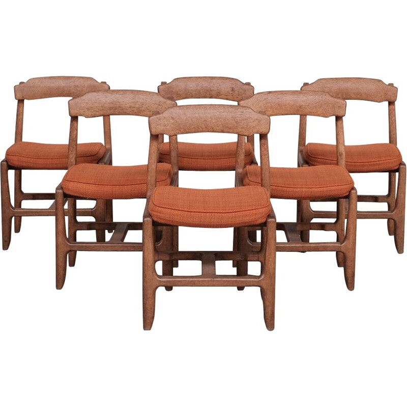 Set of 4 oakwood mid-century French dining chairs by Guillerme et Chambron, 1960s