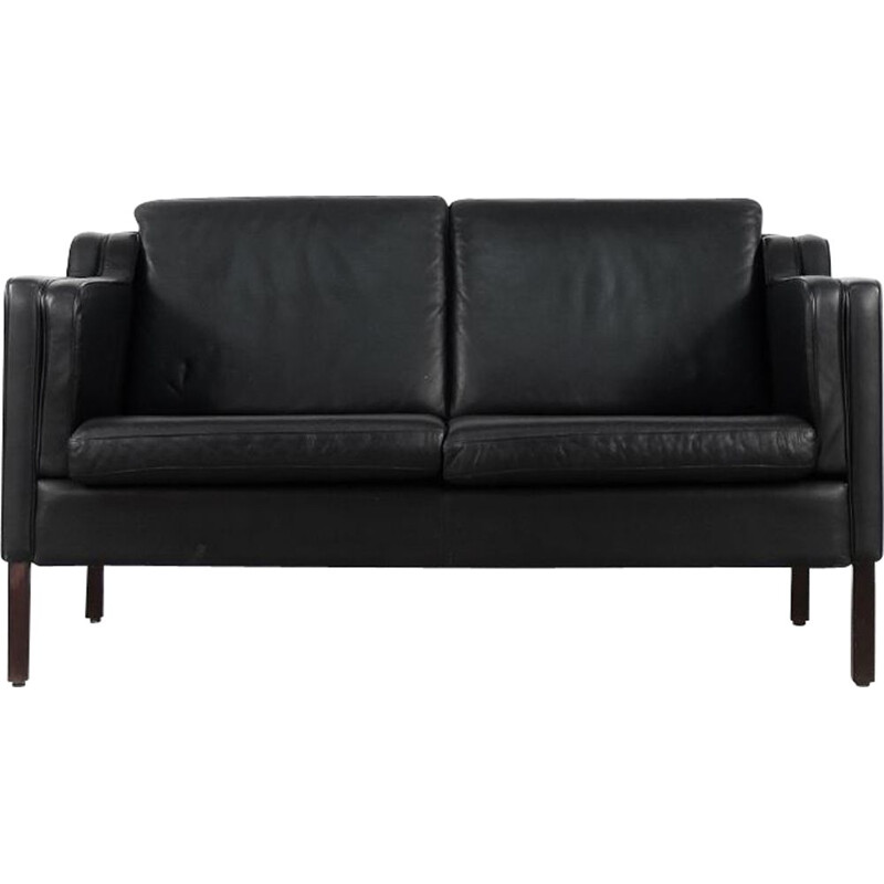 Vintage Scandinavian black leather sofa by Stouby, 1980s