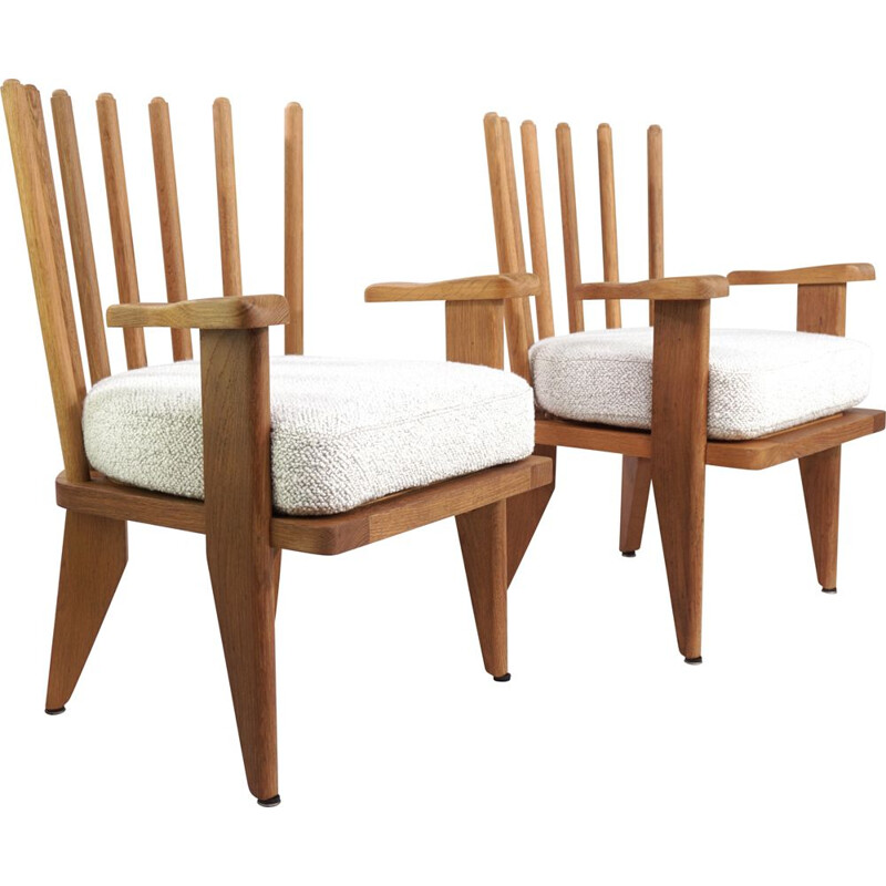 Pair of vintage oak armchairs by Guillerme and Chambron, 1960s