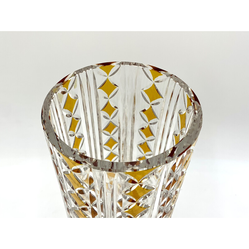 Vintage white and gold crystal vase, Poland 1970s