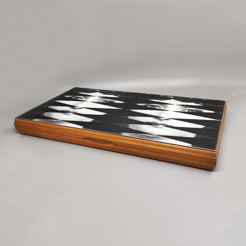 Vintage backgammon in walnut wood by Piero Fornasetti for Dal Negro, Italy 1980s