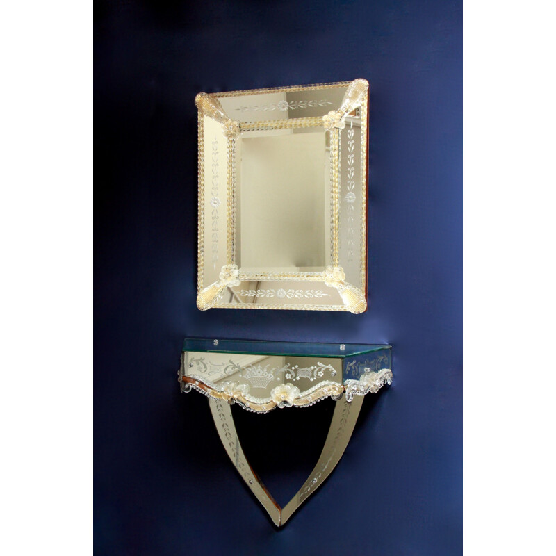 Vintage Vanità mirror with matching shelf, Italy 1940s